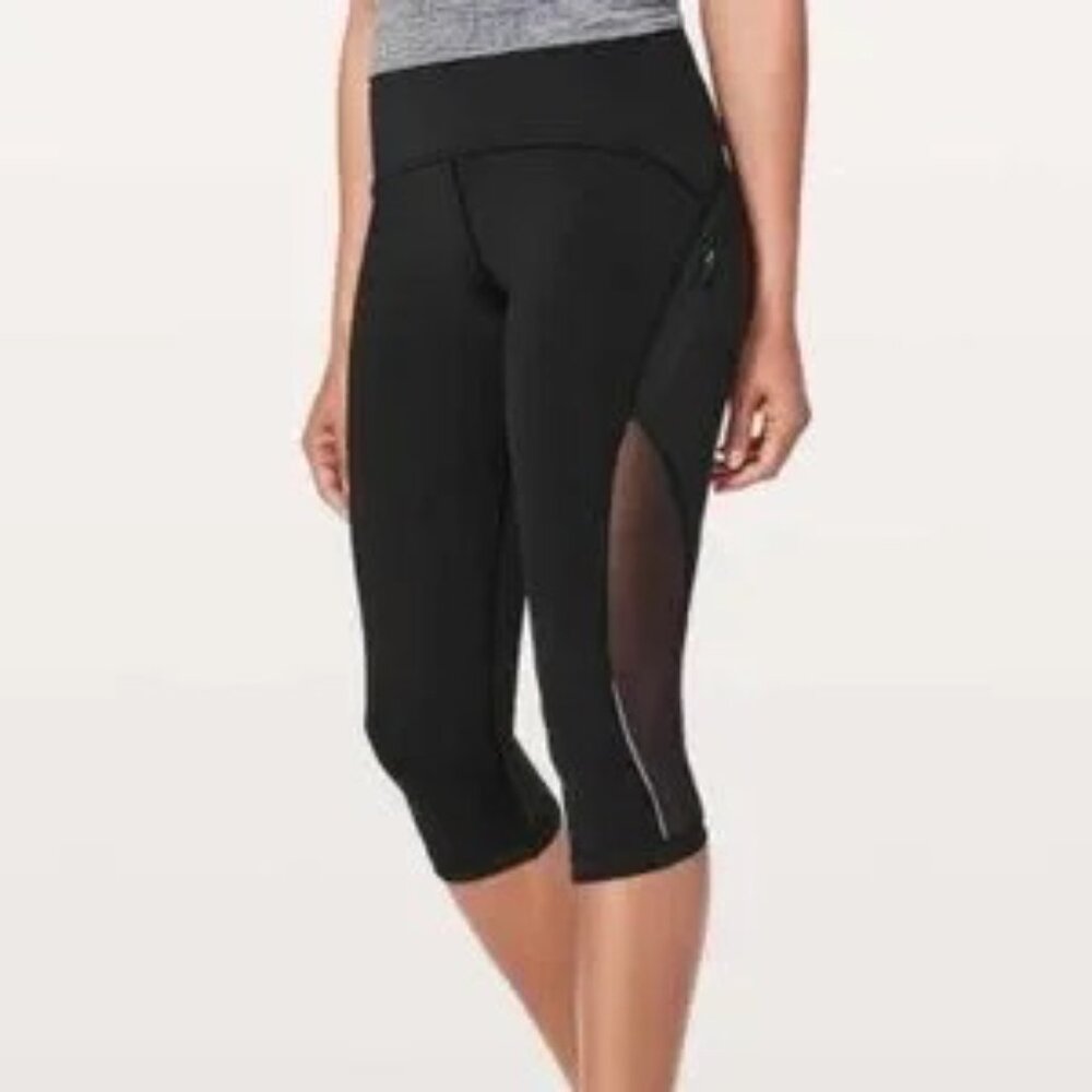 Lululemon Women's Sun Runner Crop 17" Black Luxtreme Mesh Size 6